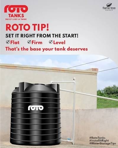 ROTO water tank with installation tips: Set it flat, firm, and level from the start for proper base foundation