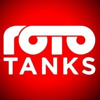 Roto Tanks logo featuring white stylized text on red background